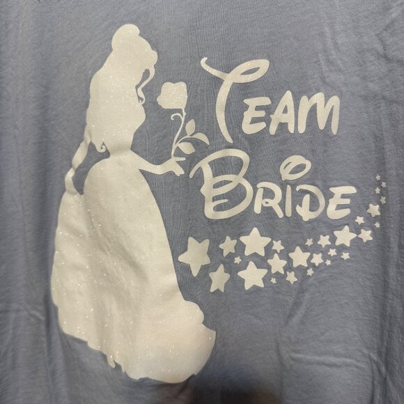 Team Bride T-Shirt Belle Beauty and Beast Large Blue Cotton Short Sleeve - Picture 3 of 7